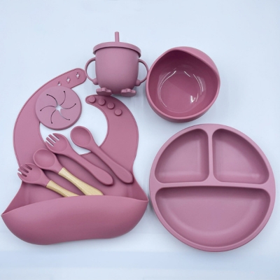 Picture of Silicon Toddler Kids Baby Feeding BPA Free Plate Bowls Set Silicone Baby Feeding Set With Sippy Cup