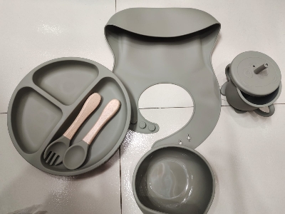 Picture of Silicon Toddler Kids Baby Feeding Plate Bowls Set BPA Free Silicone Baby Feeding Set With Sippy Cup