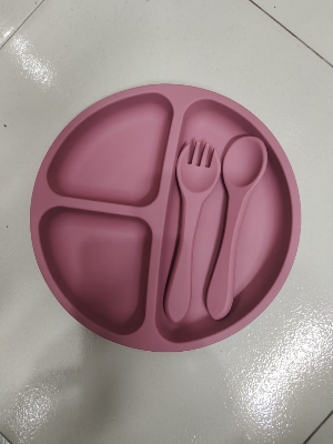 Picture of Children's silicone bowl with handle fork and spoon three-piece set baby food bowl anti-fall suction cup bowl baby tableware set