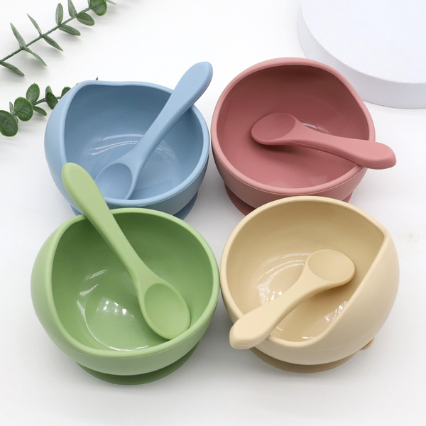 Picture of Children's silicone bowl with spoon baby food bowl anti-fall suction cup bowl baby tableware set