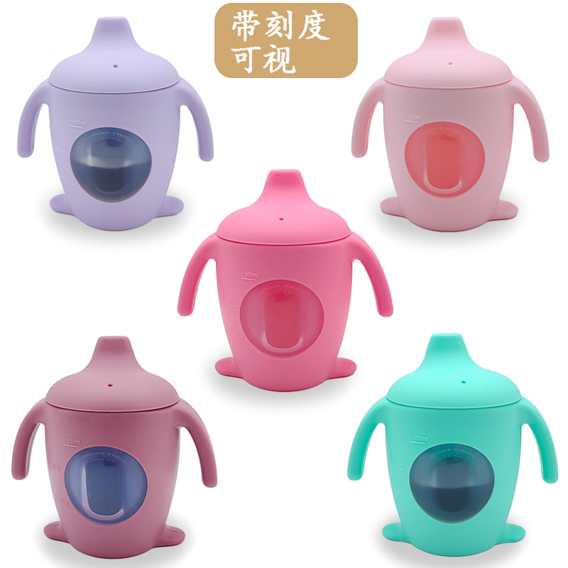 Picture of Silicone water cup 150ml with scale penguin duckbill cup baby visual learning to drink milk cup