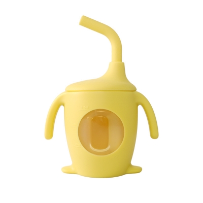 Picture of Silicone water cup 150ml with scale penguin Straw cup baby visual learning to drink milk cup