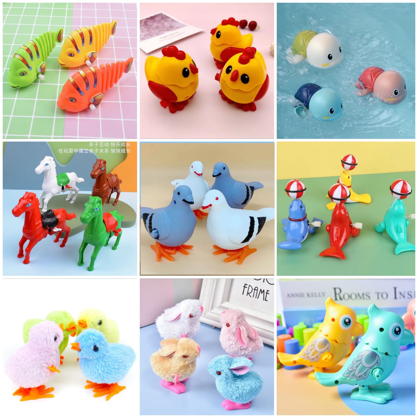 Picture of Clockwork 9pcs Set, Chicken Simulation,Chicken ,Rabbit,fish,turtle,animal,Lion,Pigeon,horse"