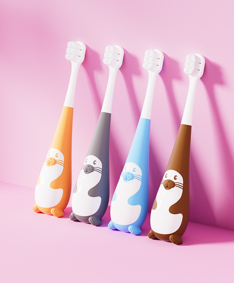 Picture of 10000 hair children's toothbrush 2-12 years old small brush head oral cleaning baby seal cartoon standing children's toothbrush -1pcs