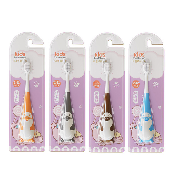 Picture of 10000 hair children's toothbrush 2-12 years old small brush head oral cleaning baby seal cartoon standing children's toothbrush -1pcs