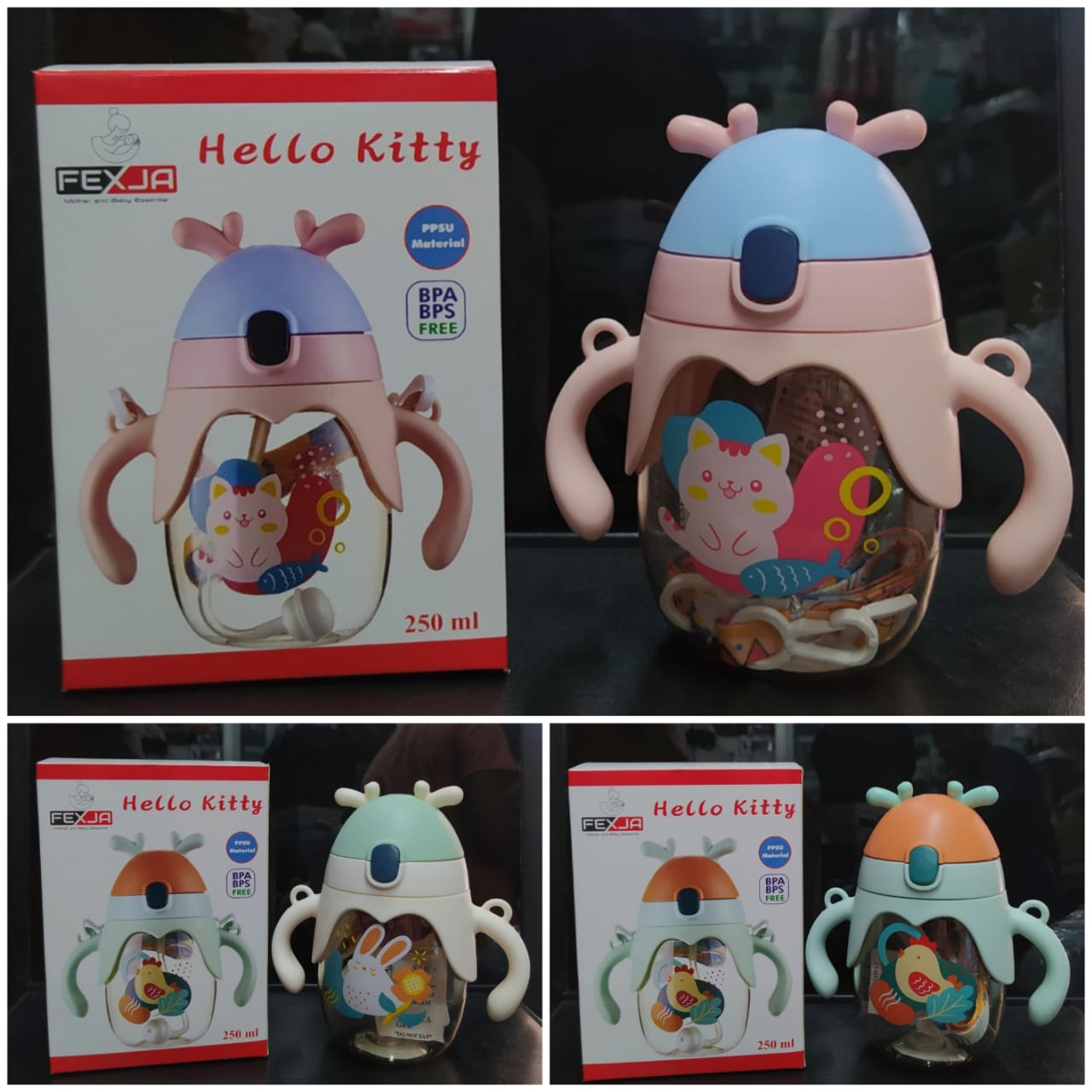 Picture of Fexja Kids Water Bottle 250ml Slicone Straw Mom pot -1pcs