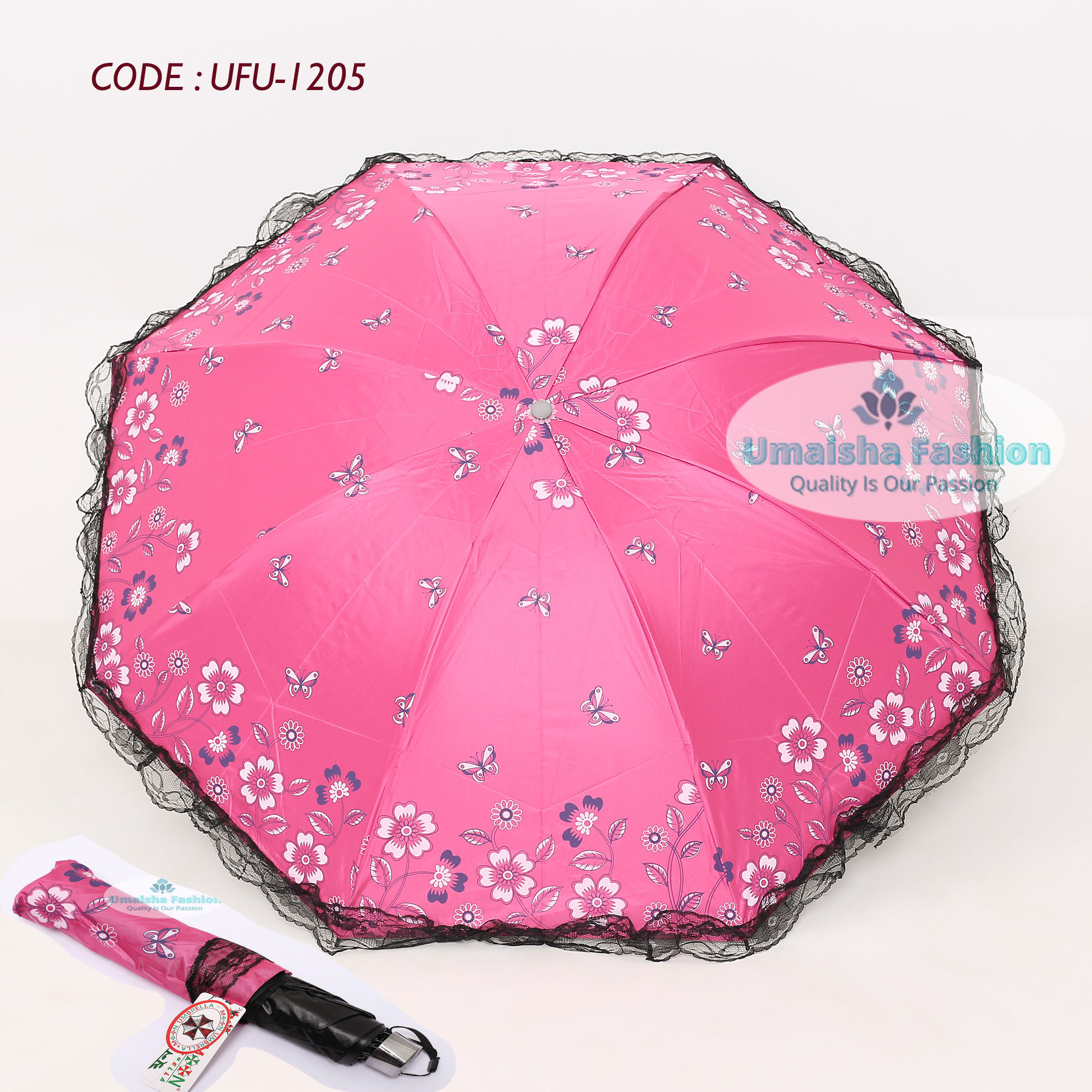 Picture of New Fashionable Anti-uv Folding Print Border Lace Umbrellas for Women Girls Outdoor Sunny and Rain Dual-use