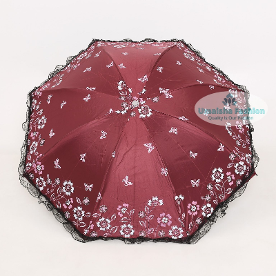 Buy new-fashionable-anti-uv-folding-print-border-lace-umbrellas-for-women-girls-outdoor-sunny-and-rain-dual-use at Best Price in Online