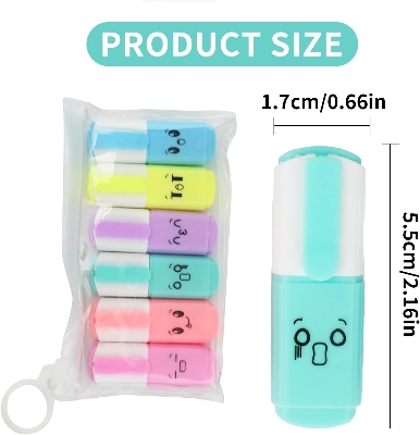 Picture of 6 Pcs High Quality Mini Text Markers, Pastel Highlighters, Mixed Colors No Bleed Dry Quick to Hold, for Accurate Underline and Highlighter, Highlighter Pen for  Journals, School, College, University or Office