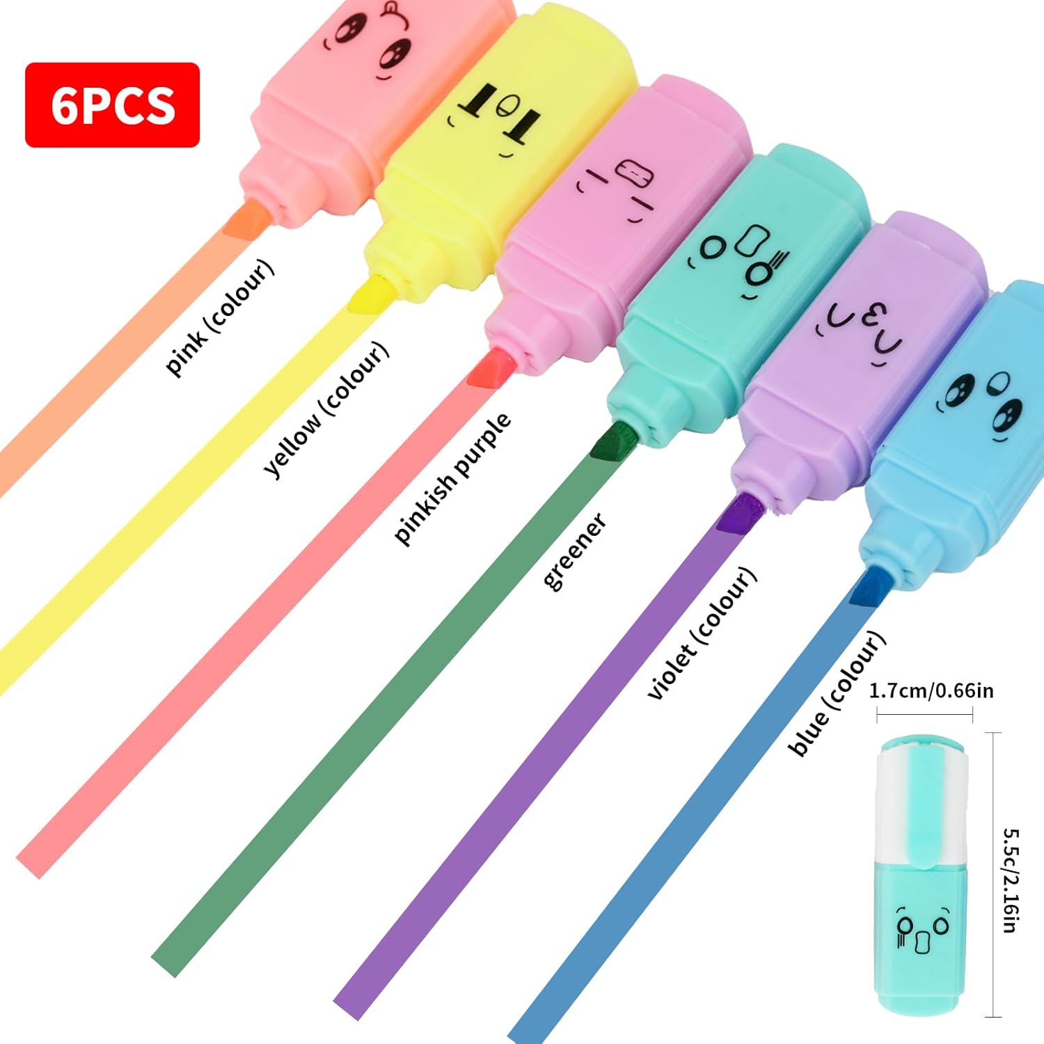 Picture of 6 Pcs High Quality Mini Text Markers, Pastel Highlighters, Mixed Colors No Bleed Dry Quick to Hold, for Accurate Underline and Highlighter, Highlighter Pen for  Journals, School, College, University or Office