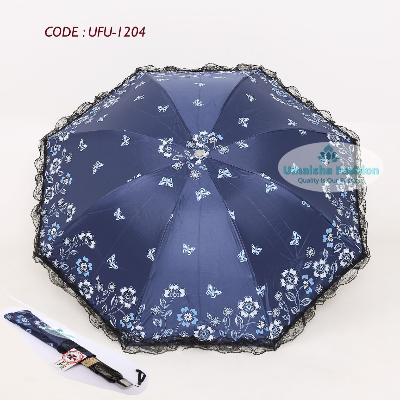 Buy new-fashionable-anti-uv-folding-print-border-lace-umbrellas-for-women-girls-outdoor-sunny-and-rain-dual-use at Best Price in Online