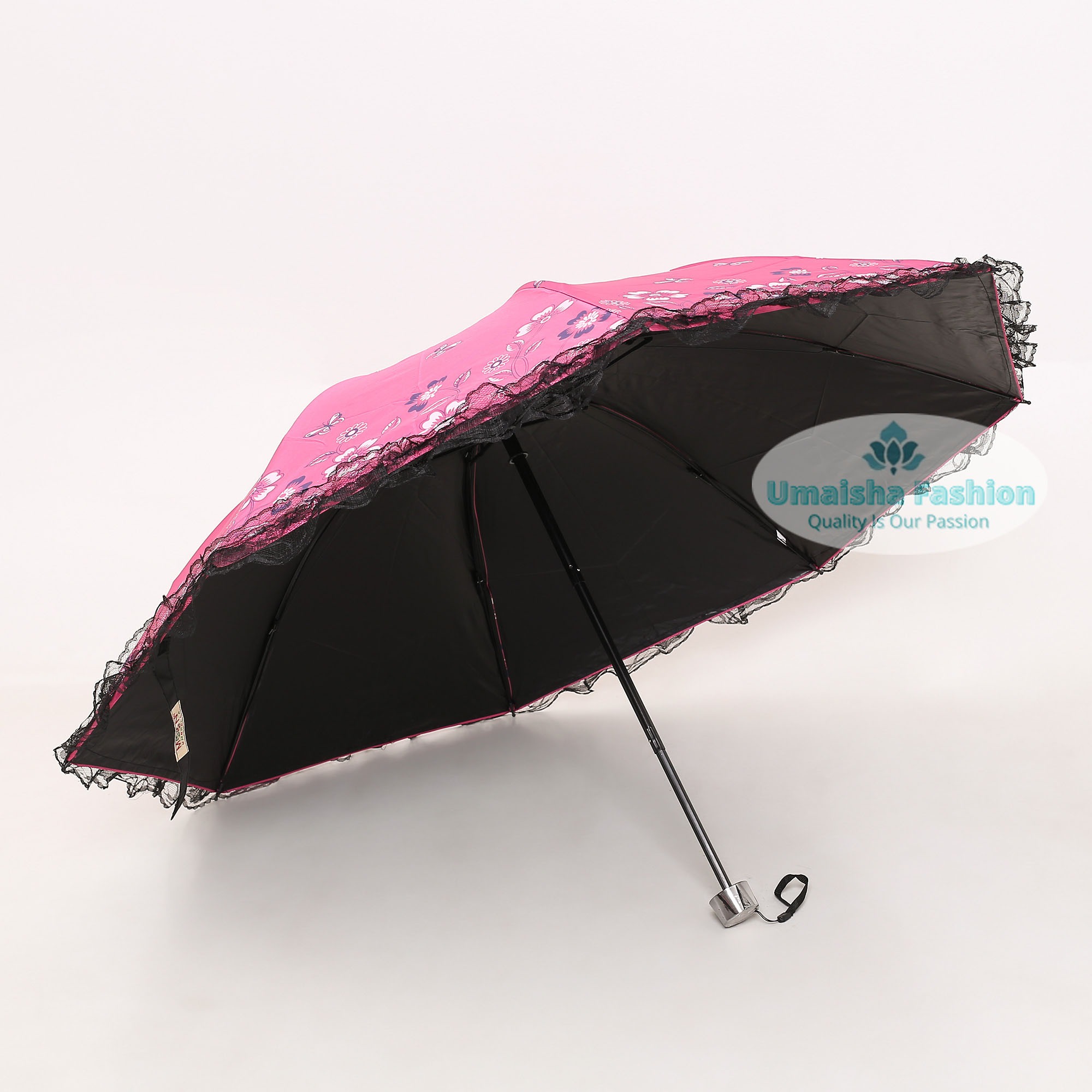 Buy new-fashionable-anti-uv-folding-print-border-lace-umbrellas-for-women-girls-outdoor-sunny-and-rain-dual-use at Best Price in Online