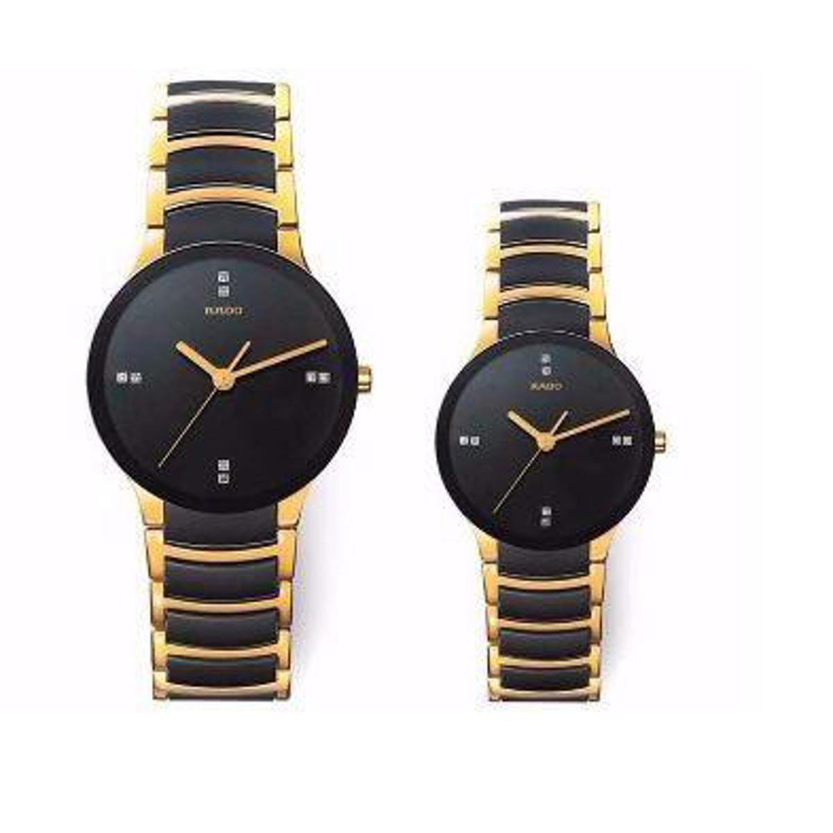 Picture of Couple Stainless Steel Gents & Ladies Watch-Black & Golden