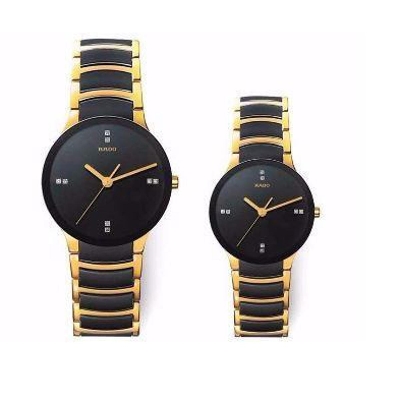 Picture of Couple Stainless Steel Gents & Ladies Watch-Black & Golden