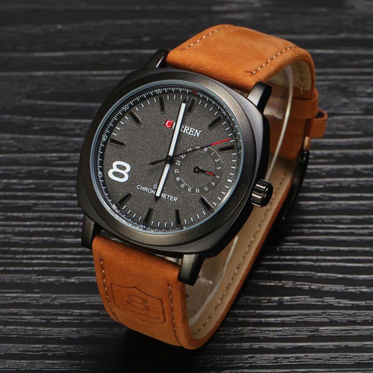 Picture of Leather Analog Watch for Men - Brown
