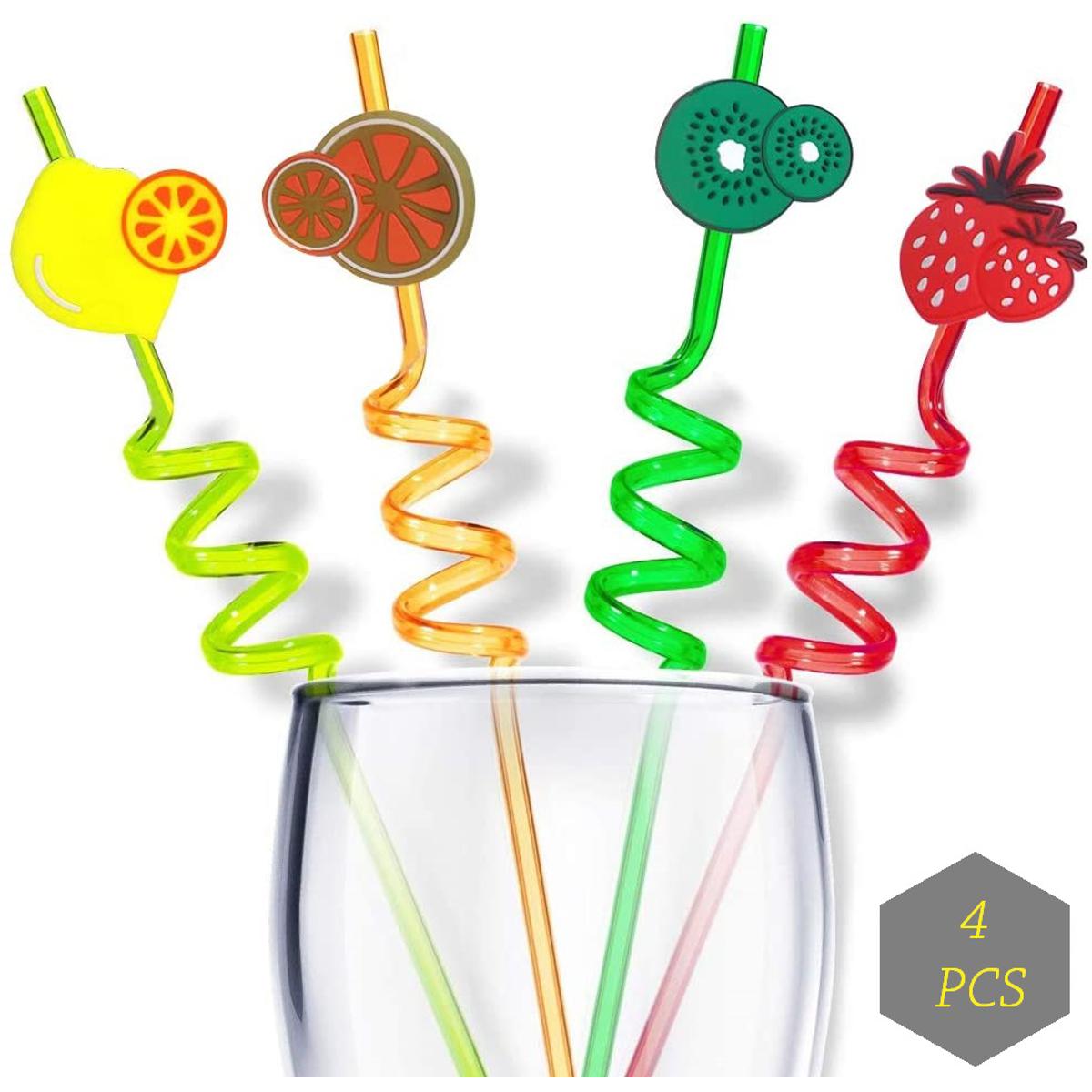 Picture of 4PCS Strong Party Decoration Colorful Fruit Style Straw/Reusable Straws Smoothie Drinking Straws for Milkshakes