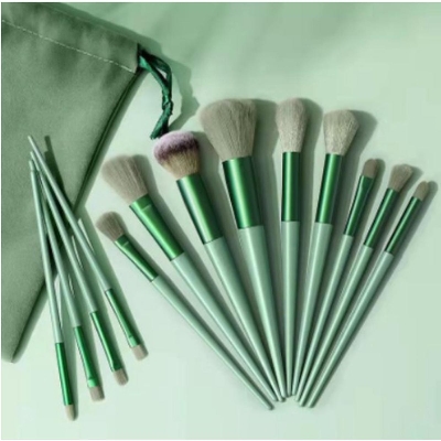 Picture of Maange 13pcs  Makeup Brush Set with soft fluffy pouch makeup brush - Green Color