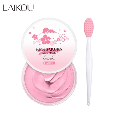Picture of LAIKOU Sakura Mud Mask 80g + Soft Silicone Facial Nose Brush Pink  + sakura sleeping mask 3g