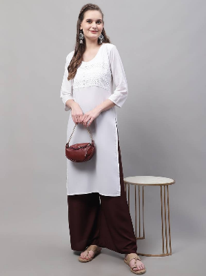  Womens solid color loose fit palazzo with elastic drawstring.