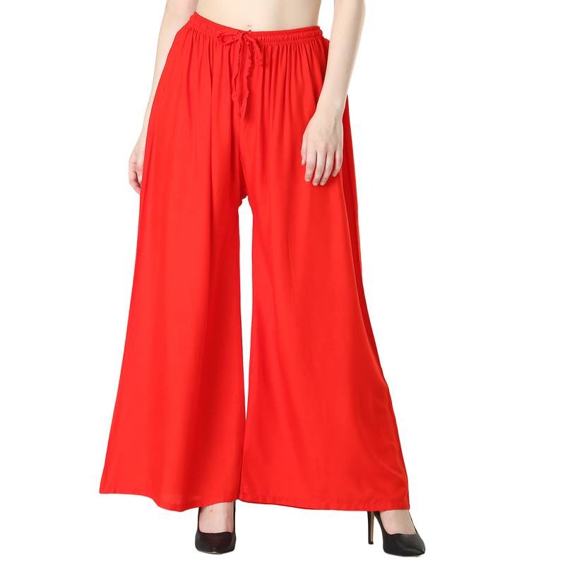  Womens solid color loose fit palazzo with elastic drawstring.