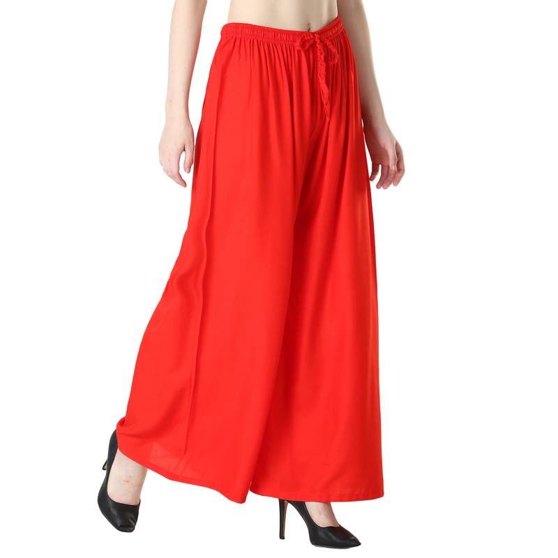  Womens solid color loose fit palazzo with elastic drawstring.