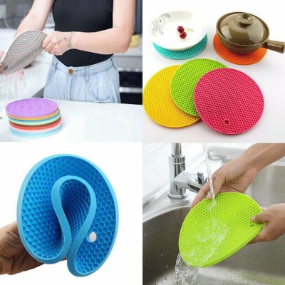 Picture of 18 cm Round Heat Insulation Silicone Pad Desk Mat Silicone Pot Heat Mat Placemat Placemat for Dining Table Kitchen Table Mat