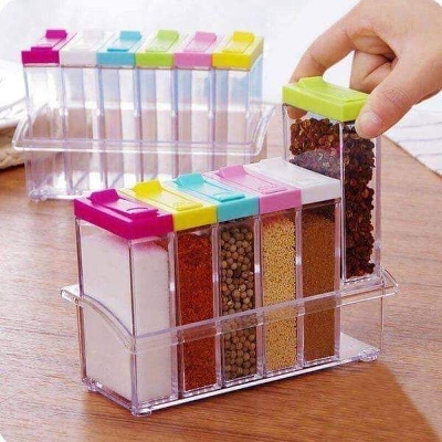 Picture of Transparent Spice Jar Set Salt and Pepper Shaker Colorful Lid Kitchen Condiment Cruet Storage Container Spice Rack Organizer