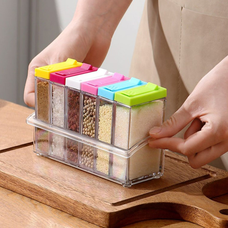Picture of Transparent Spice Jar Set Salt and Pepper Shaker Colorful Lid Kitchen Condiment Cruet Storage Container Spice Rack Organizer