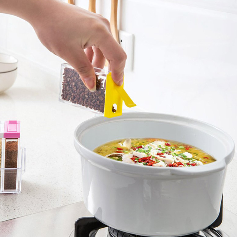 Picture of Transparent Spice Jar Set Salt and Pepper Shaker Colorful Lid Kitchen Condiment Cruet Storage Container Spice Rack Organizer