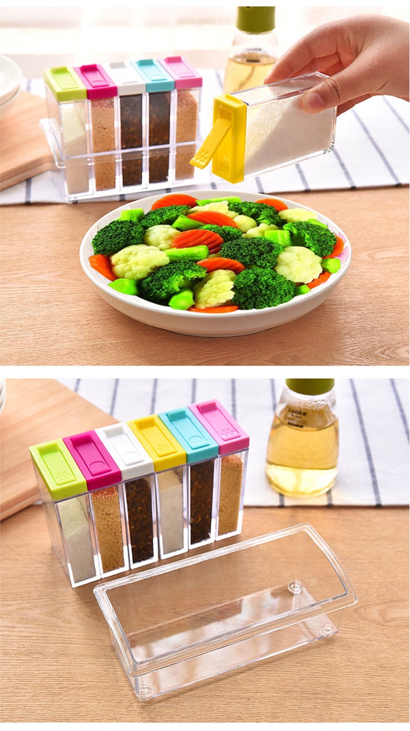 Picture of Transparent Spice Jar Set Salt and Pepper Shaker Colorful Lid Kitchen Condiment Cruet Storage Container Spice Rack Organizer