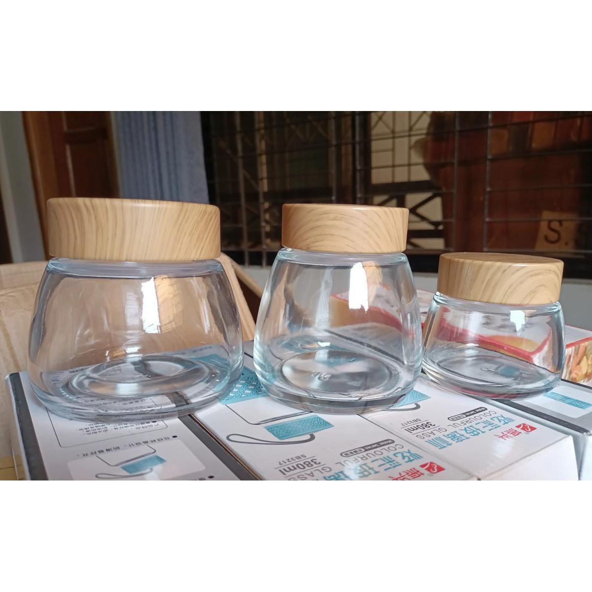 Picture of Glass Jars (200,300,400 ml) Stackable Canisters Set Food Storage Containers with Airtight  Lid for Preserving Dry Food, Cereal, Cookies, Coffee and Tea (Brown)