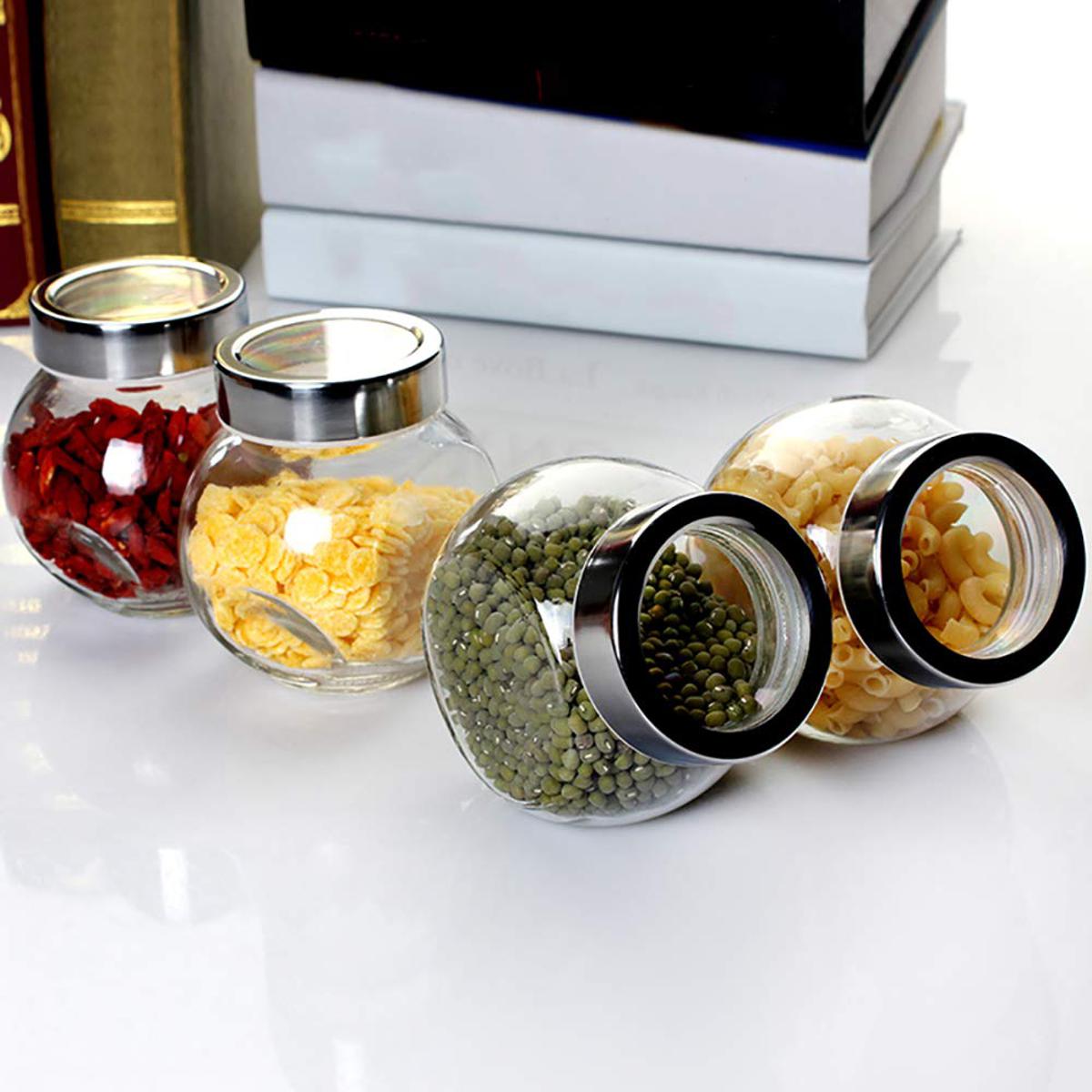 Picture of Storage Glass Jar 400ml,  Kitchen Dried Fruit Storage Jars, Honey Jar and Container, Spice Masala Jar, Visible Glass Jar with Air Tight Stainless Steel Lid 1 pc