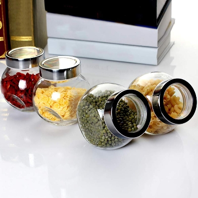 Picture of Storage Glass Jar 400ml,  Kitchen Dried Fruit Storage Jars, Honey Jar and Container, Spice Masala Jar, Visible Glass Jar with Air Tight Stainless Steel Lid 1 pc