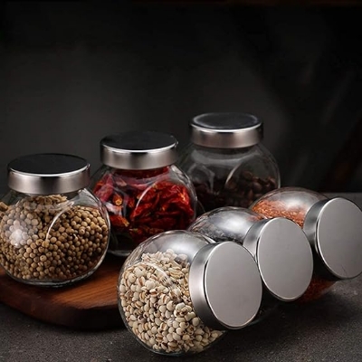 Picture of Storage Glass Jar 400ml,  Kitchen Dried Fruit Storage Jars, Honey Jar and Container, Spice Masala Jar, Visible Glass Jar with Air Tight Stainless Steel Lid 1 pc