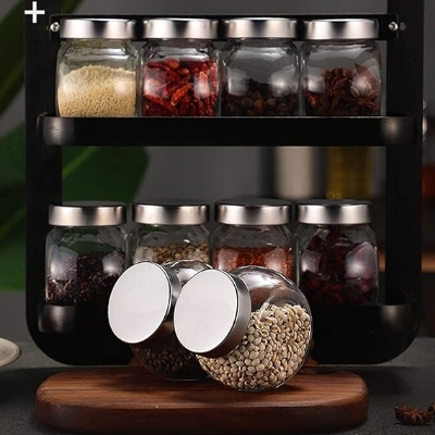 Picture of Storage Glass Jar 400ml,  Kitchen Dried Fruit Storage Jars, Honey Jar and Container, Spice Masala Jar, Visible Glass Jar with Air Tight Stainless Steel Lid 1 pc