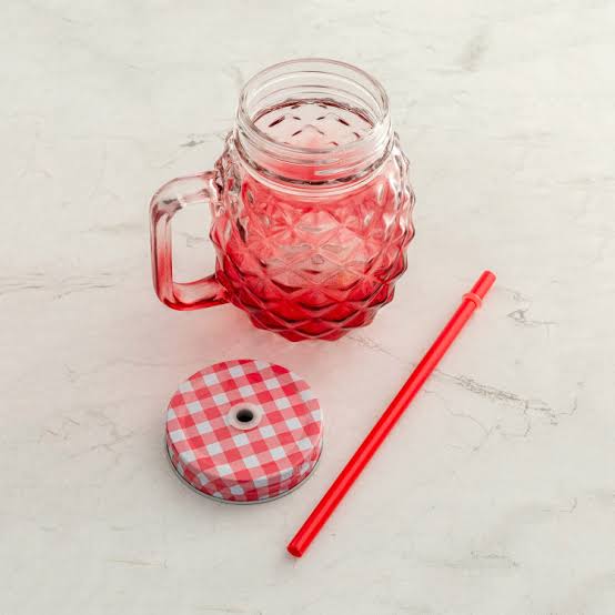 Picture of 500 ml (1 pcs )Colorful Pineapple Shape Glass Mason Jar with Handle and Metal lids for Fruit Juice or Cold Drink - Minimalistic Sophistication