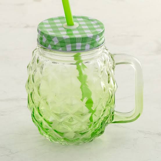Picture of ফলের জুস বা কোল্ড ড্রিঙ্কের জন্য হ্যান্ডেল এবং ধাতব ঢাকনা সহ 500 ml (1 পিস) রঙিন গ্লাস ম্যাসন জার - glass - Minimalistic Sophistication