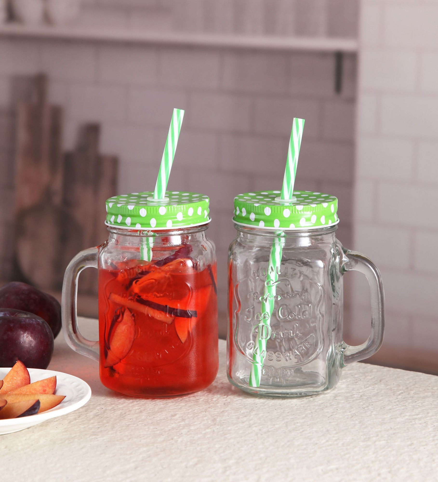 Picture of Clear Glass Jar with Lid and Straw hot Drinking Water Jars Cold Coffee Juice mug Glass Mason Jar (500 ml)