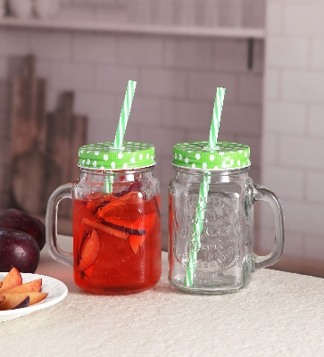 Picture of Clear Glass Jar with Lid and Straw hot Drinking Water Jars Cold Coffee Juice mug Glass Mason Jar (500 ml)