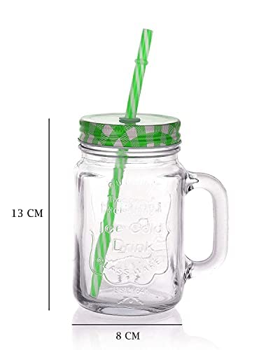 Picture of Clear Glass Jar with Lid and Straw hot Drinking Water Jars Cold Coffee Juice mug Glass Mason Jar (500 ml)