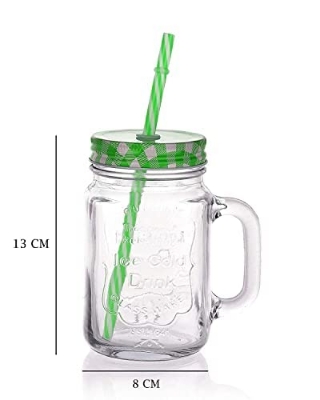 Picture of Clear Glass Jar with Lid and Straw hot Drinking Water Jars Cold Coffee Juice mug Glass Mason Jar (500 ml)