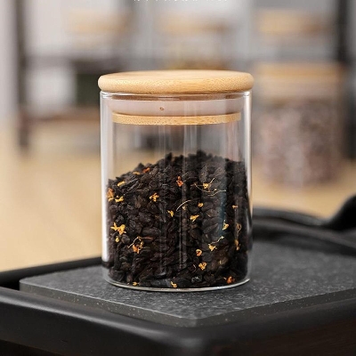 Picture of 350ml Glass Round Food Storage Tank with Lid Kitchen Coffee Beans Tea Grains Canister Home Nut Tea Leaf Storage Jar