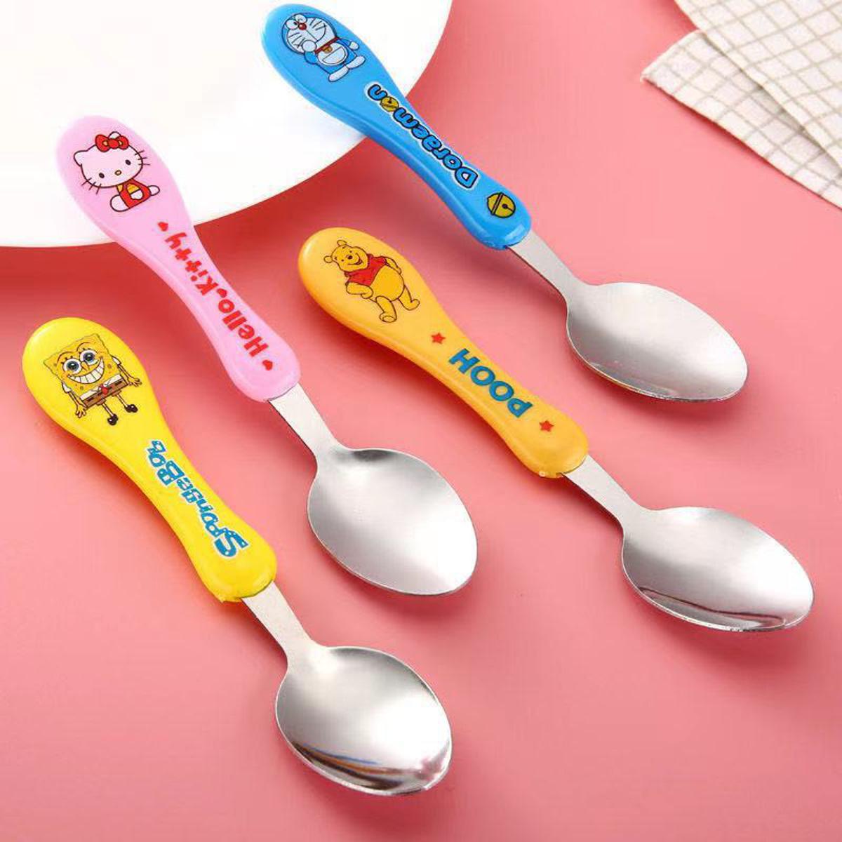 Picture of Kids Portable Stainless Steel Cutlery Anime Cute Three-Piece Spoon Fork Chopsticks Kids Student Gift Set  Cartoon tiffin spoon