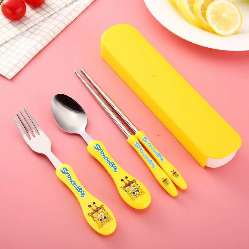 Picture of Kids Portable Stainless Steel Cutlery Anime Cute Three-Piece Spoon Fork Chopsticks Kids Student Gift Set  Cartoon tiffin spoon
