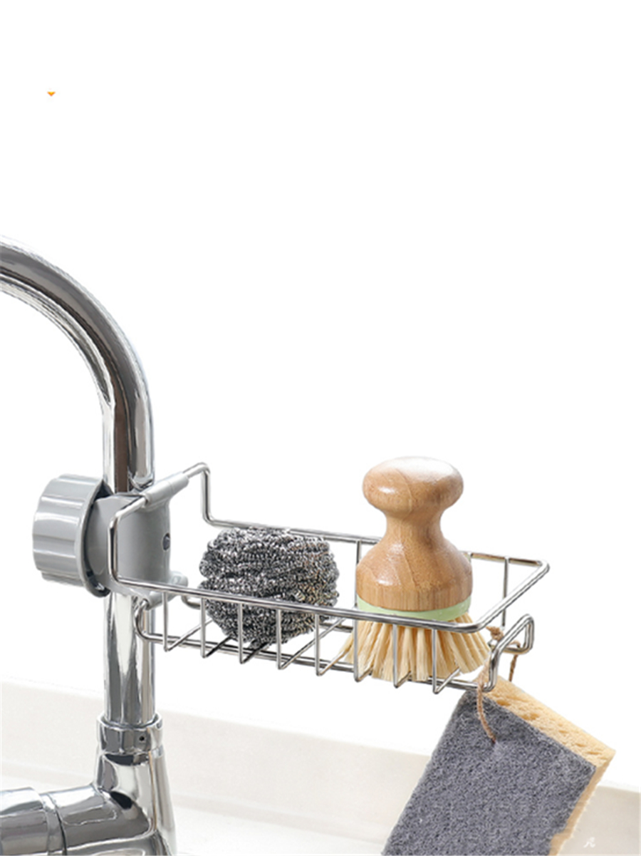 Picture of Stainless Steel Kitchen Faucet Shelf Adjustable Sink Drain Rack Sponge Dishcloth Storage Faucet Holder Soap Drainer Shelf Basket