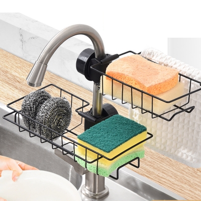Picture of Stainless Steel Kitchen Faucet Shelf Adjustable Sink Drain Rack Sponge Dishcloth Storage Faucet Holder Soap Drainer Shelf Basket