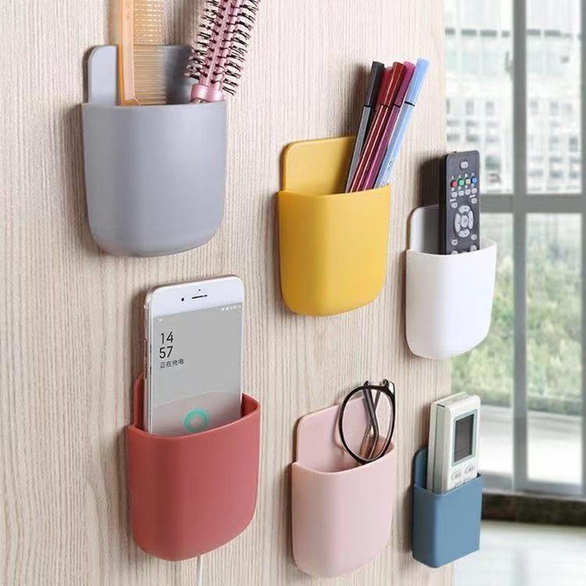 Picture of Multifunctional Wall Mounted Mobile Phone TV Remote Control Storage Box Punch Free Rack Kitchen Stand Bathroom Toothbrush Holder