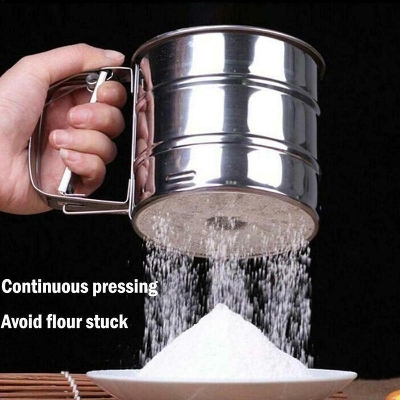 Picture of Flour Sieve Hand-operated Hand-pressed Semi-automatic Cup Flour Sieve Kitchen Baking Sieve Accessories Cake Coffee Gadgets