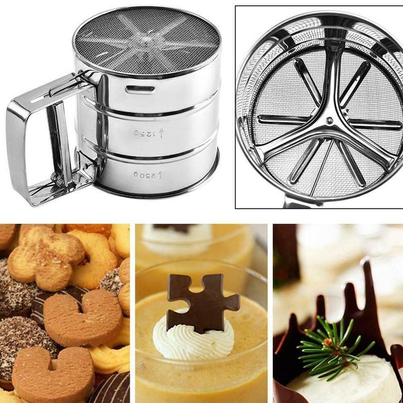 Picture of Flour Sieve Hand-operated Hand-pressed Semi-automatic Cup Flour Sieve Kitchen Baking Sieve Accessories Cake Coffee Gadgets