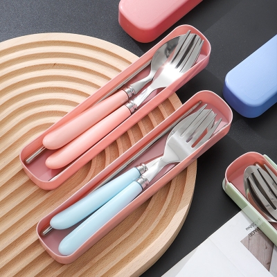 Picture of Travel Spoon Fork Chopstick Cutlery Portable Dinnerware Kit 4 PCS set Lunch Tableware With Box Set 401 Stainless Steel Kitchen Accessories